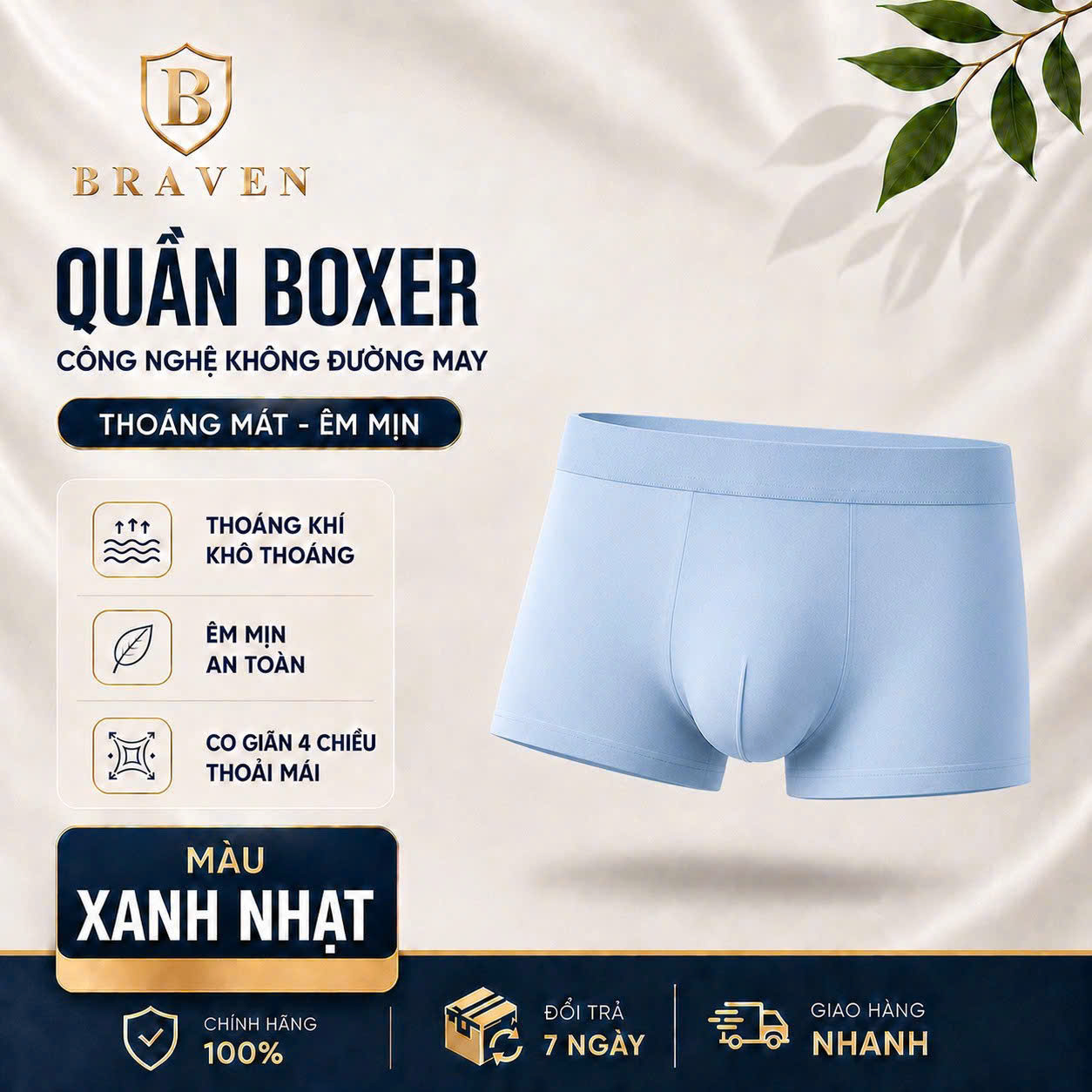 BRAVEN ICE SILK BOXER – Quần Lót Nam Lụa Băng Lạnh Cao Cấp, Co Giãn 4 Chiều, Mềm Mát Thoáng Khí
